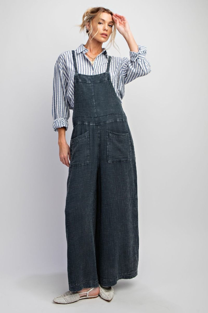 PLUS SIZE-WASHED COTTON JUMPSUIT/OVERALLS