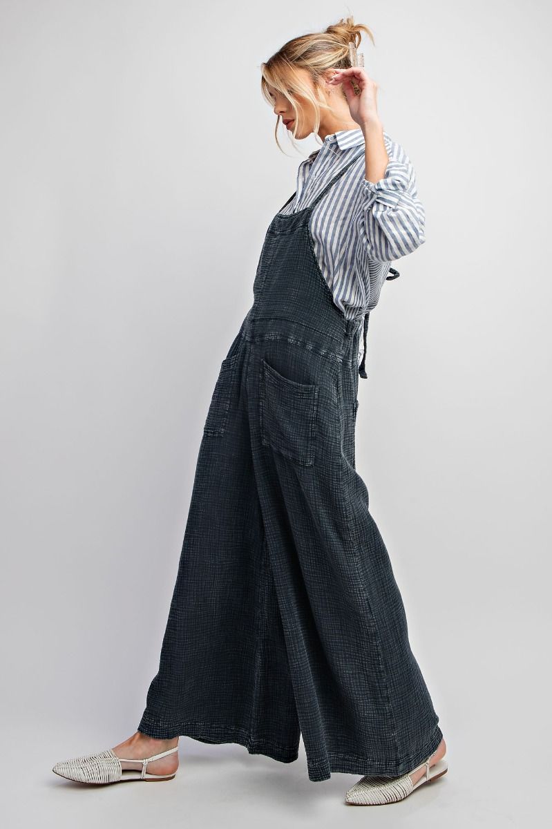 PLUS SIZE-WASHED COTTON JUMPSUIT/OVERALLS