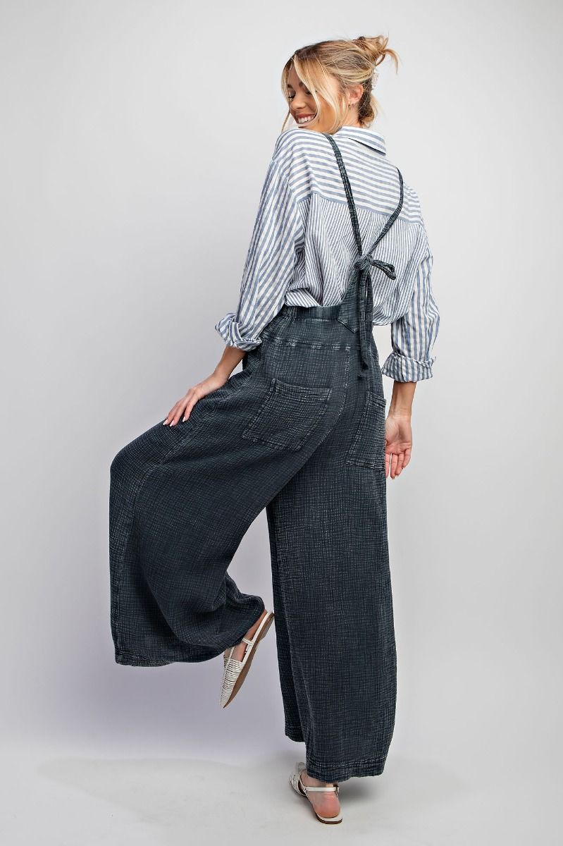 PLUS SIZE-WASHED COTTON JUMPSUIT/OVERALLS