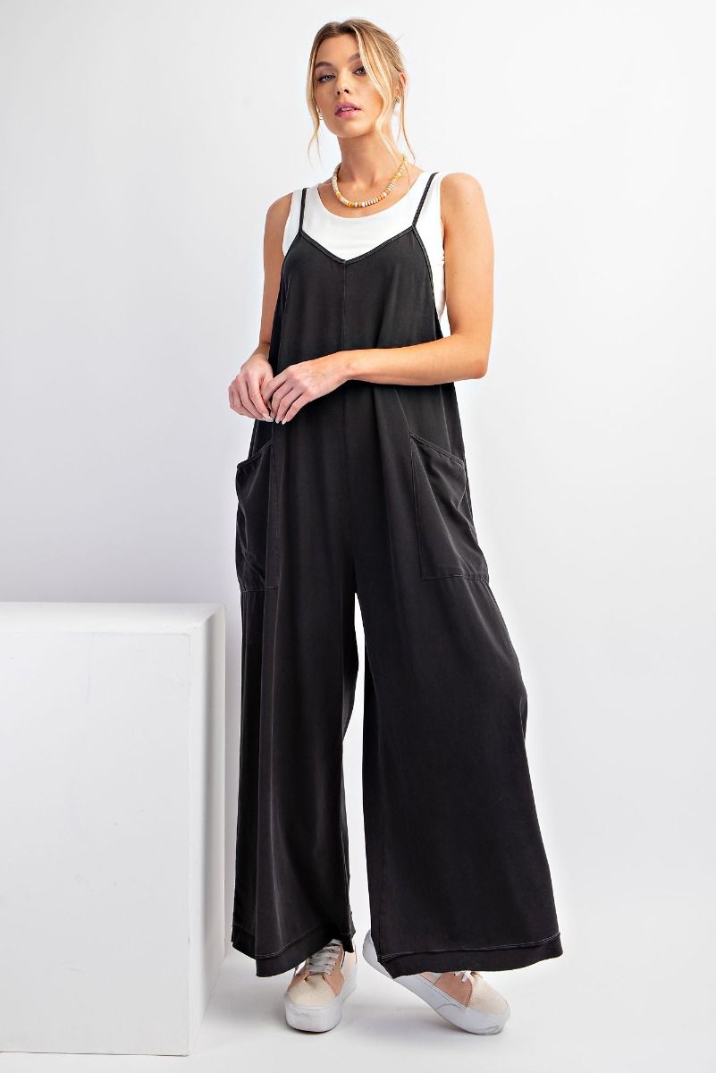 MINERAL WASHED COTTON SPAN JUMPSUITS