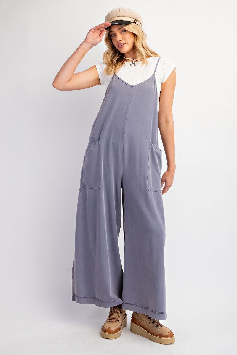 MINERAL WASHED COTTON SPAN JUMPSUITS