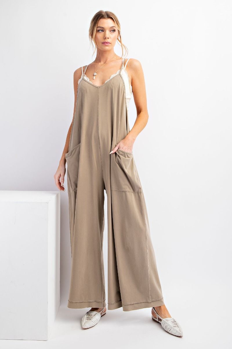 MINERAL WASHED COTTON SPAN JUMPSUITS