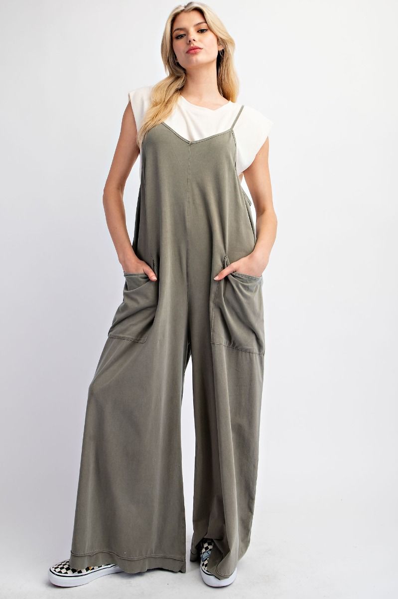 MINERAL WASHED COTTON SPAN JUMPSUITS