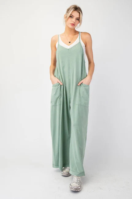 MINERAL WASHED COTTON SPAN JUMPSUITS