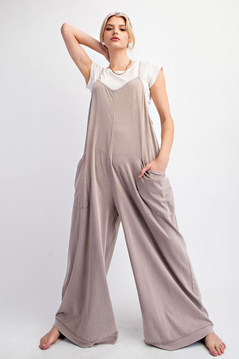MINERAL WASHED COTTON SPAN JUMPSUITS