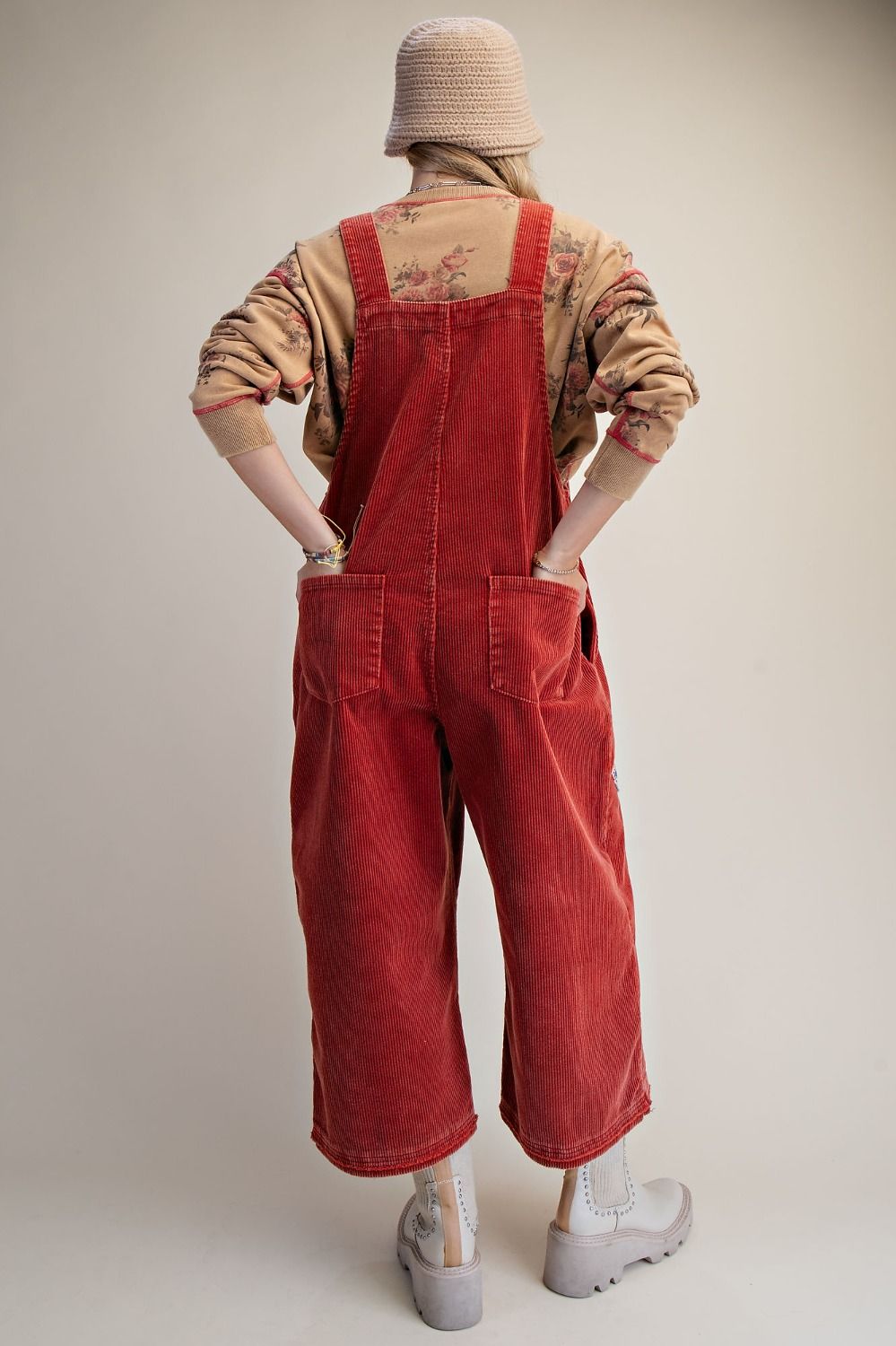 FLOWER PATCH WASHED CORDUROY DENIM OVERALLS