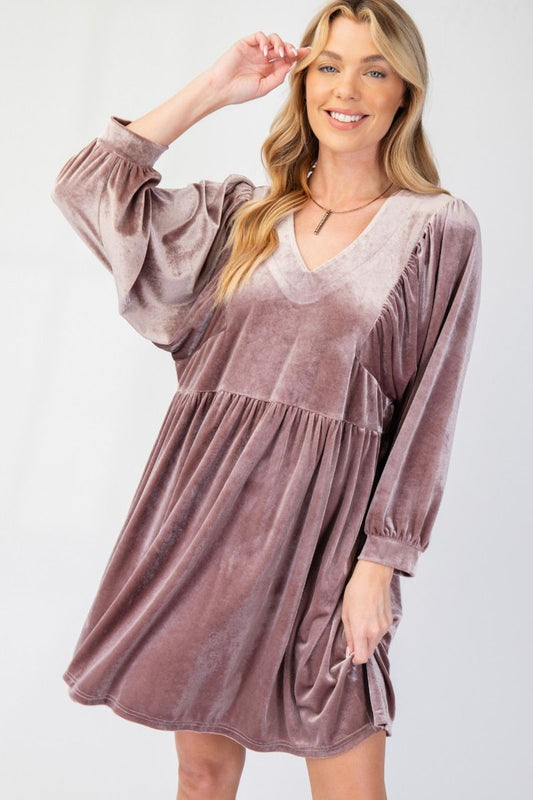 V NECK VELVET DRESS