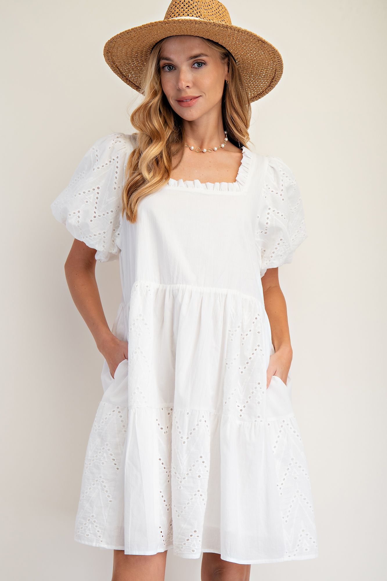 Bubble Sleeve White Dress