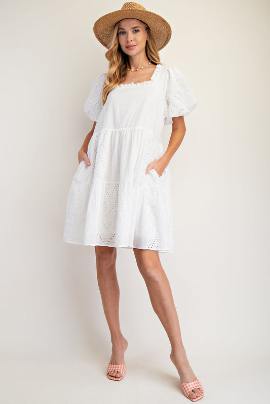 Bubble Sleeve White Dress
