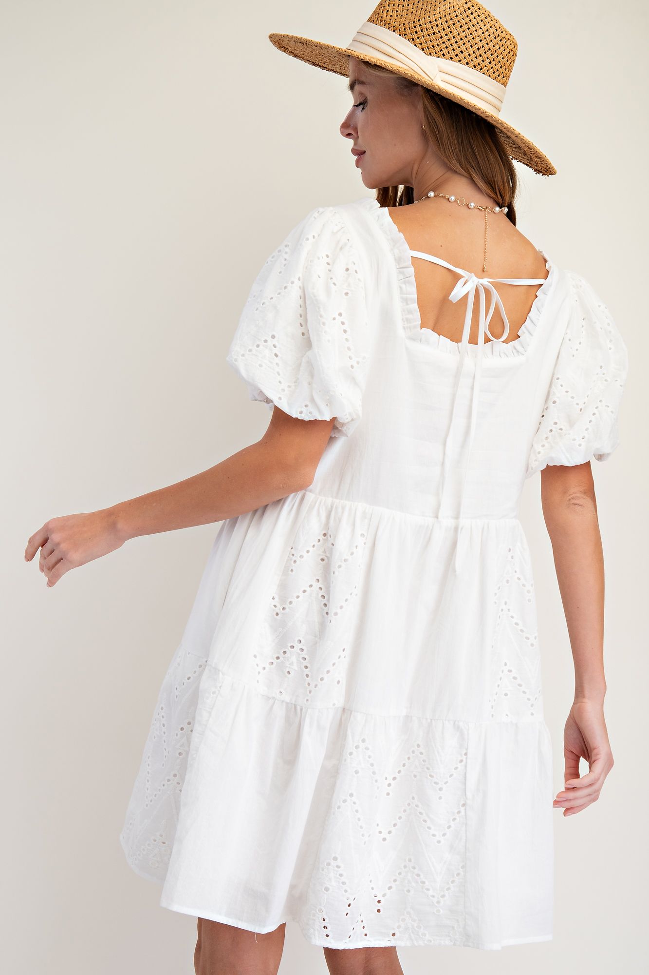 Bubble Sleeve White Dress