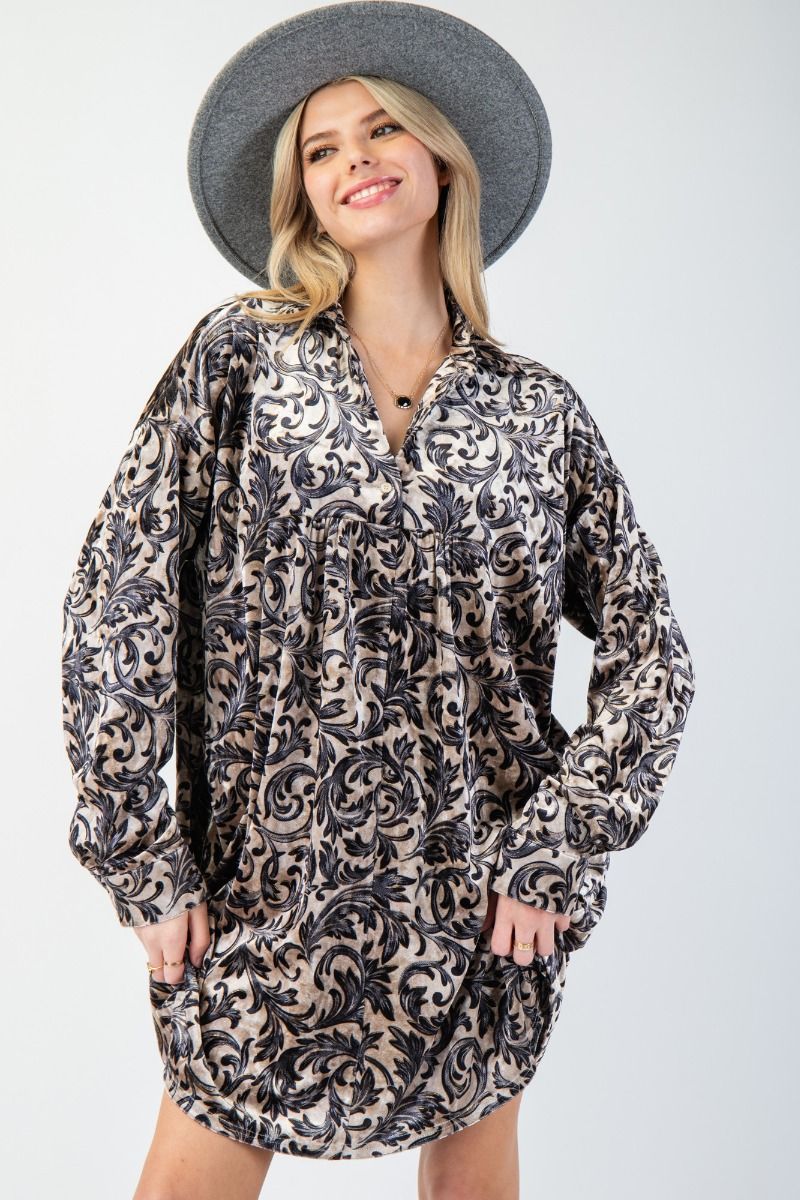 PLUS PRINTED VELVET DRESS
