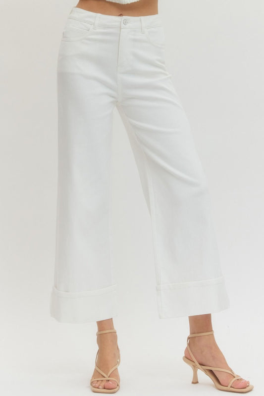 Solid mid-rise ankle length pants