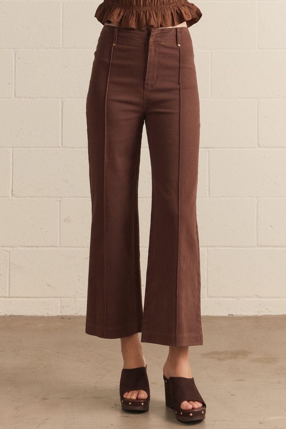 Solid high rise wide leg pants