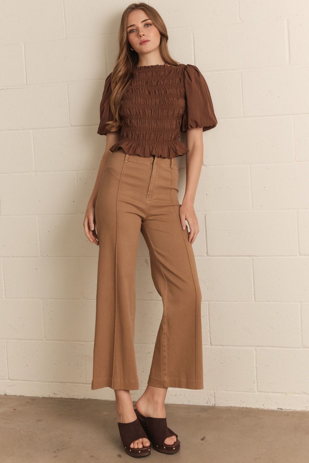 Solid high rise wide leg pants