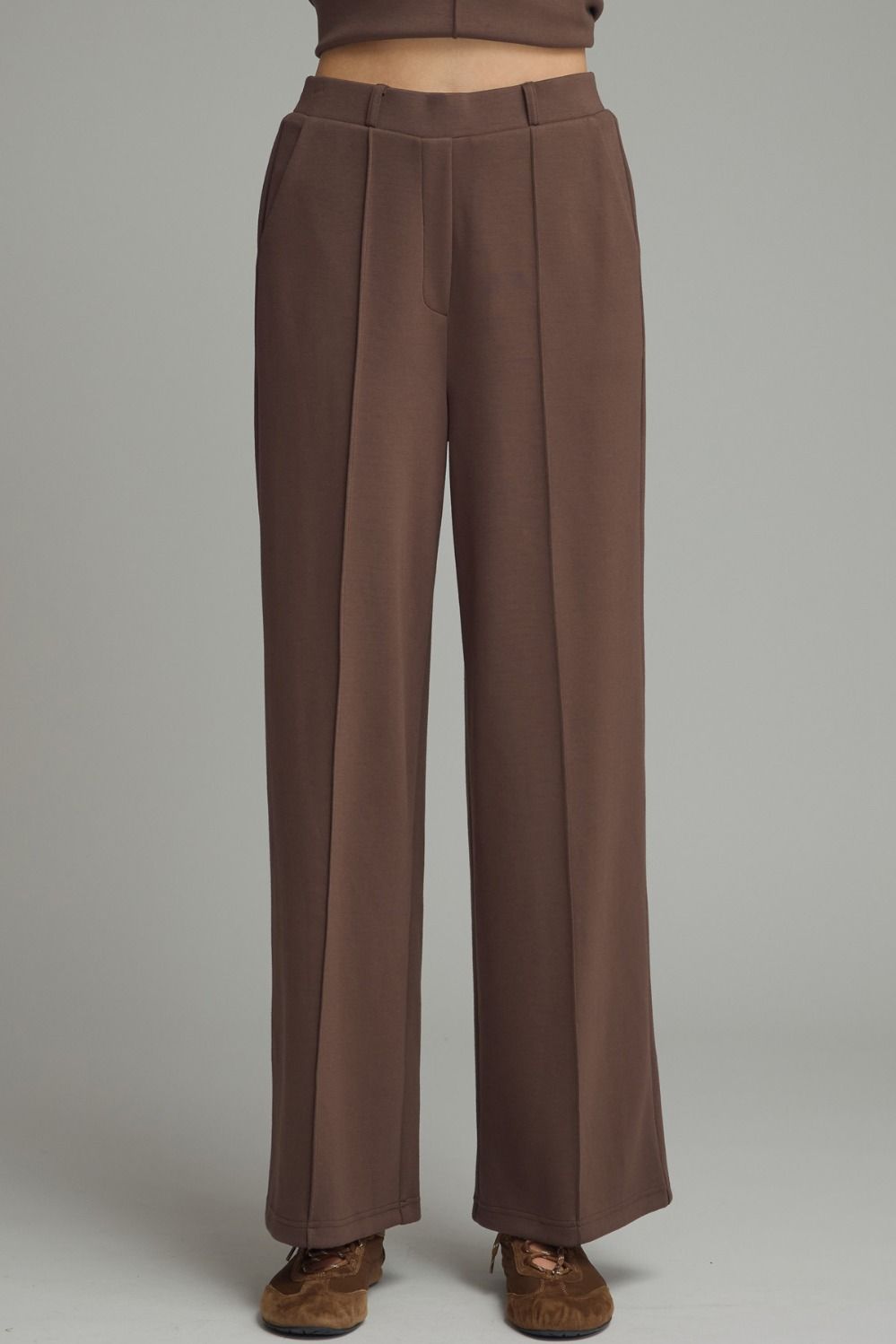 Solid knit wide leg pants