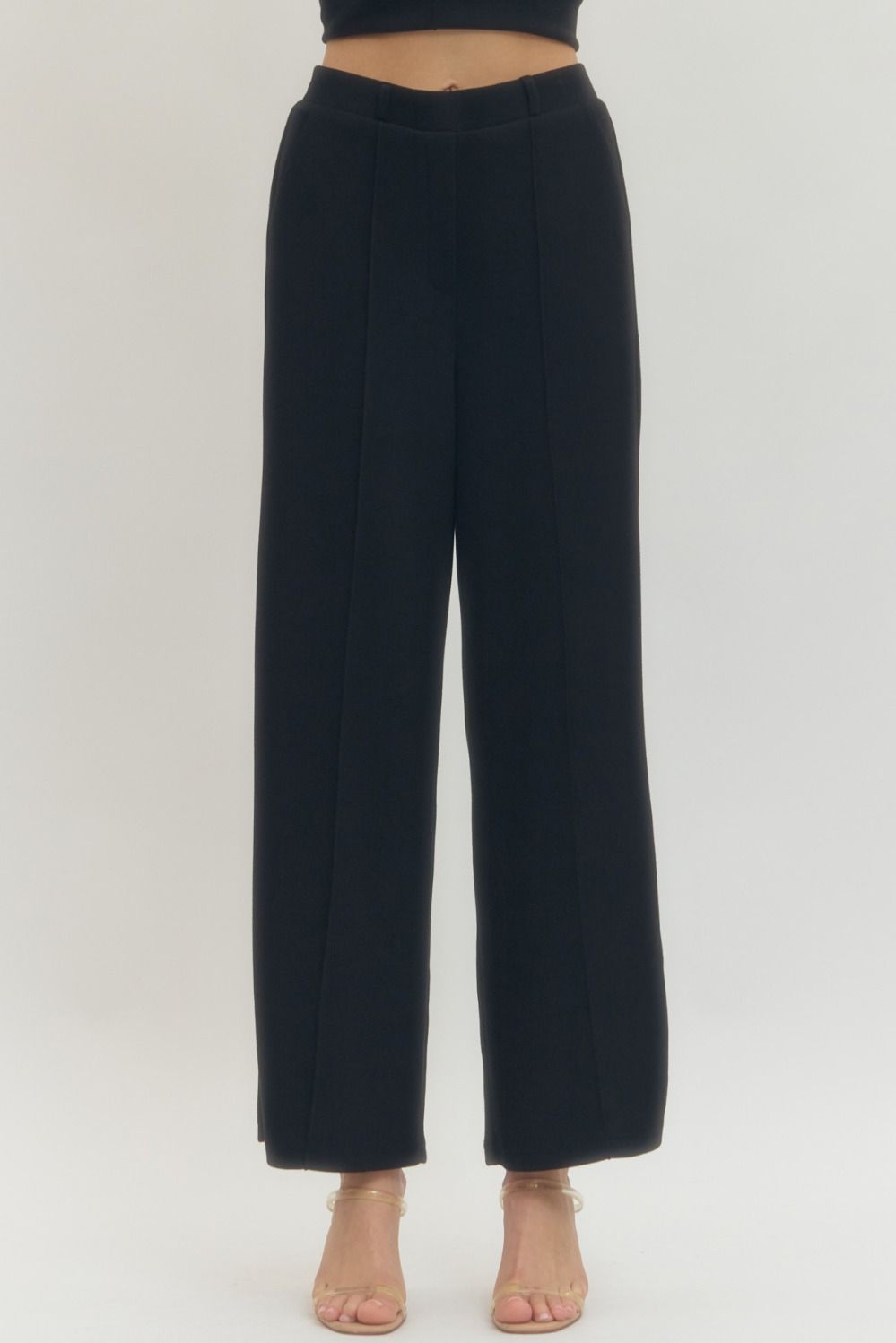 Solid knit wide leg pants