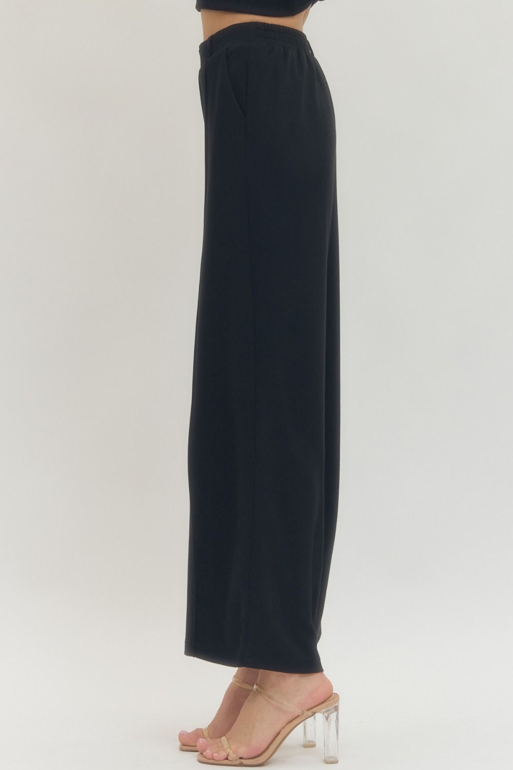 Solid knit wide leg pants