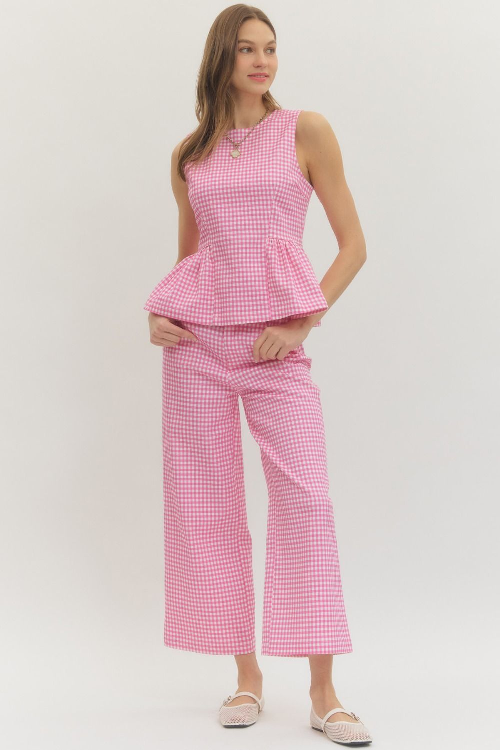 Gingham straight leg pants