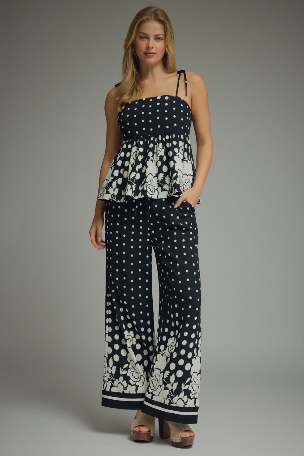 Polka dot wide leg pants