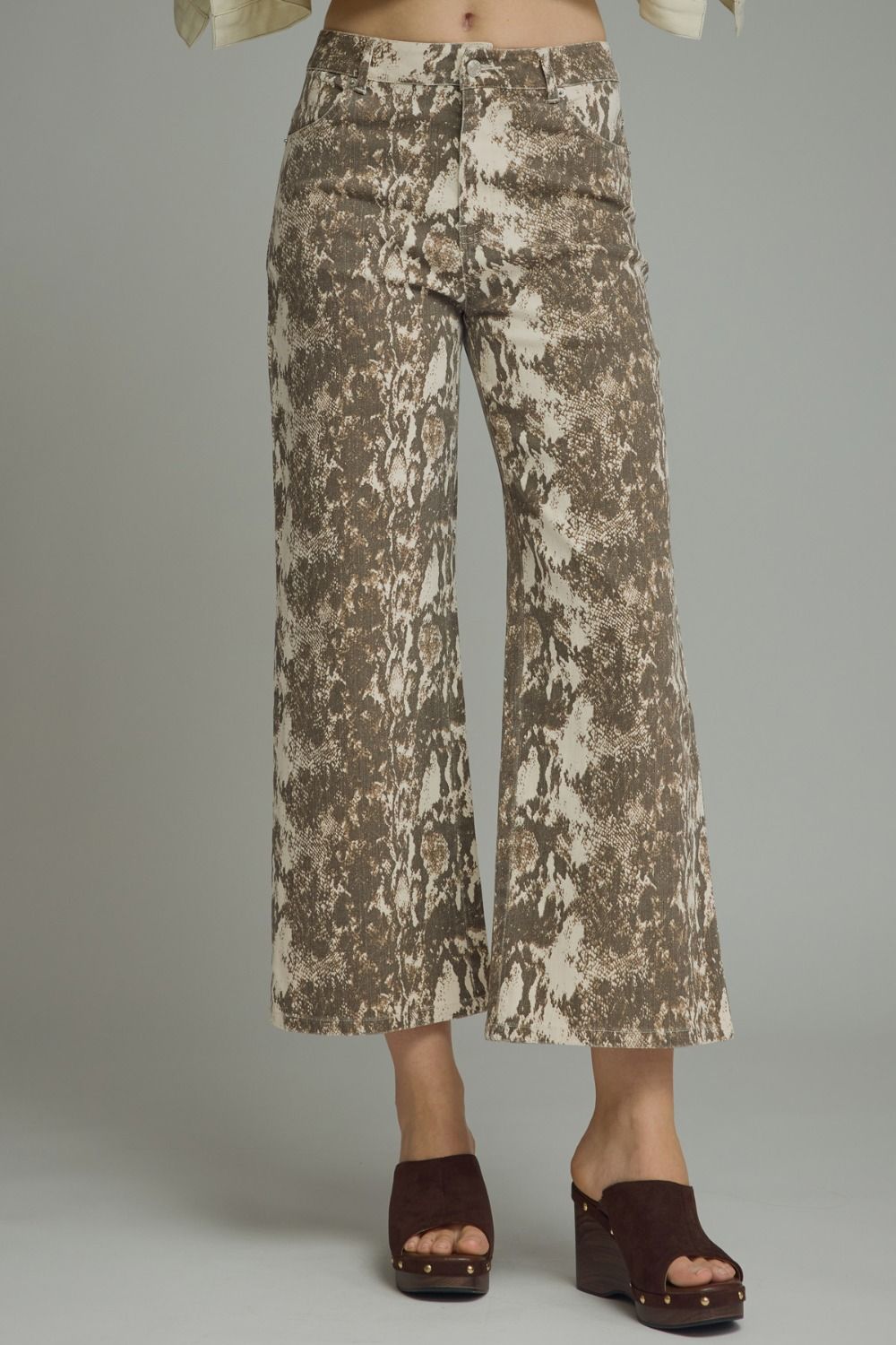 Snake print cropped wide leg pants