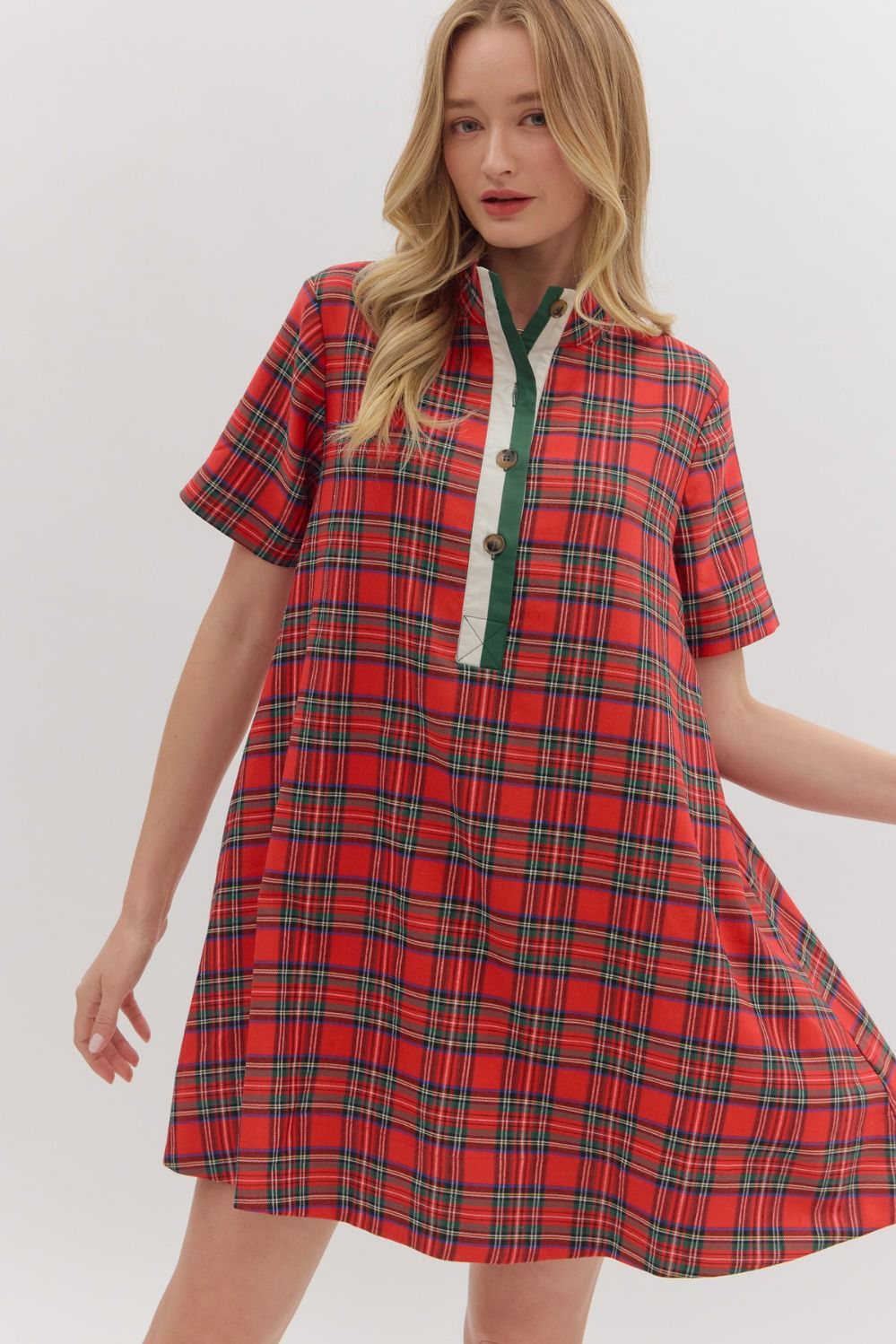 Plaid short sleeve mini dress