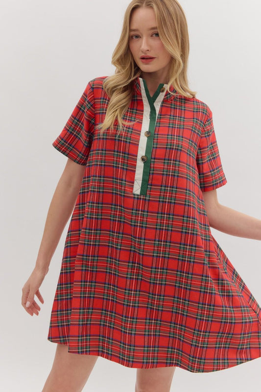 Plaid short sleeve mini dress