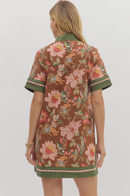 Floral print short shirt sleeve mini dress