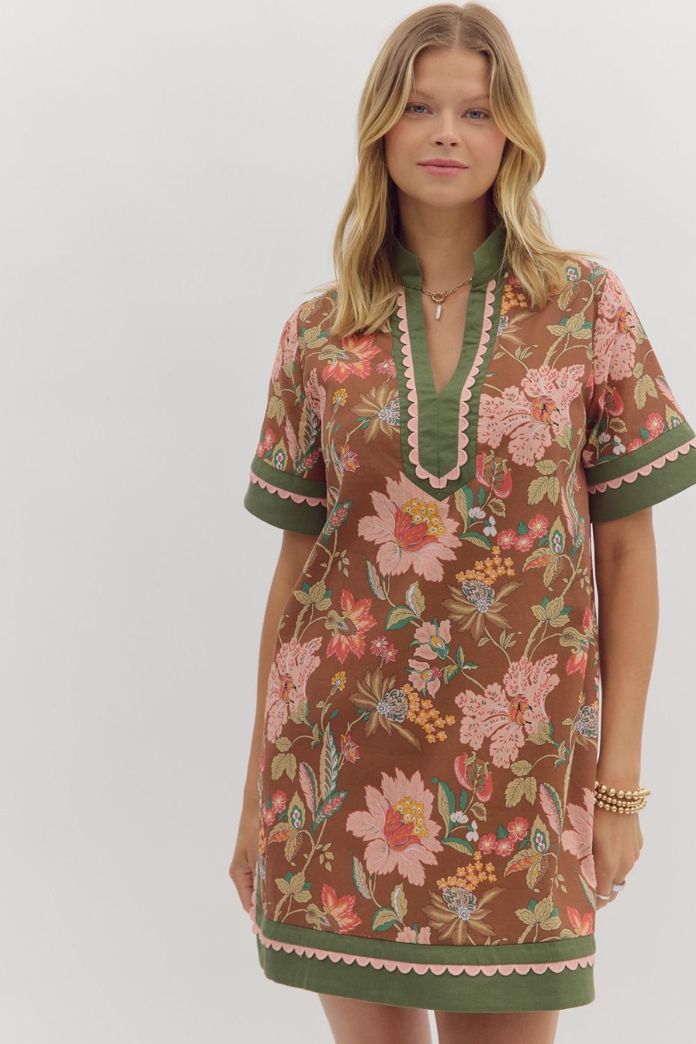 Floral print short shirt sleeve mini dress