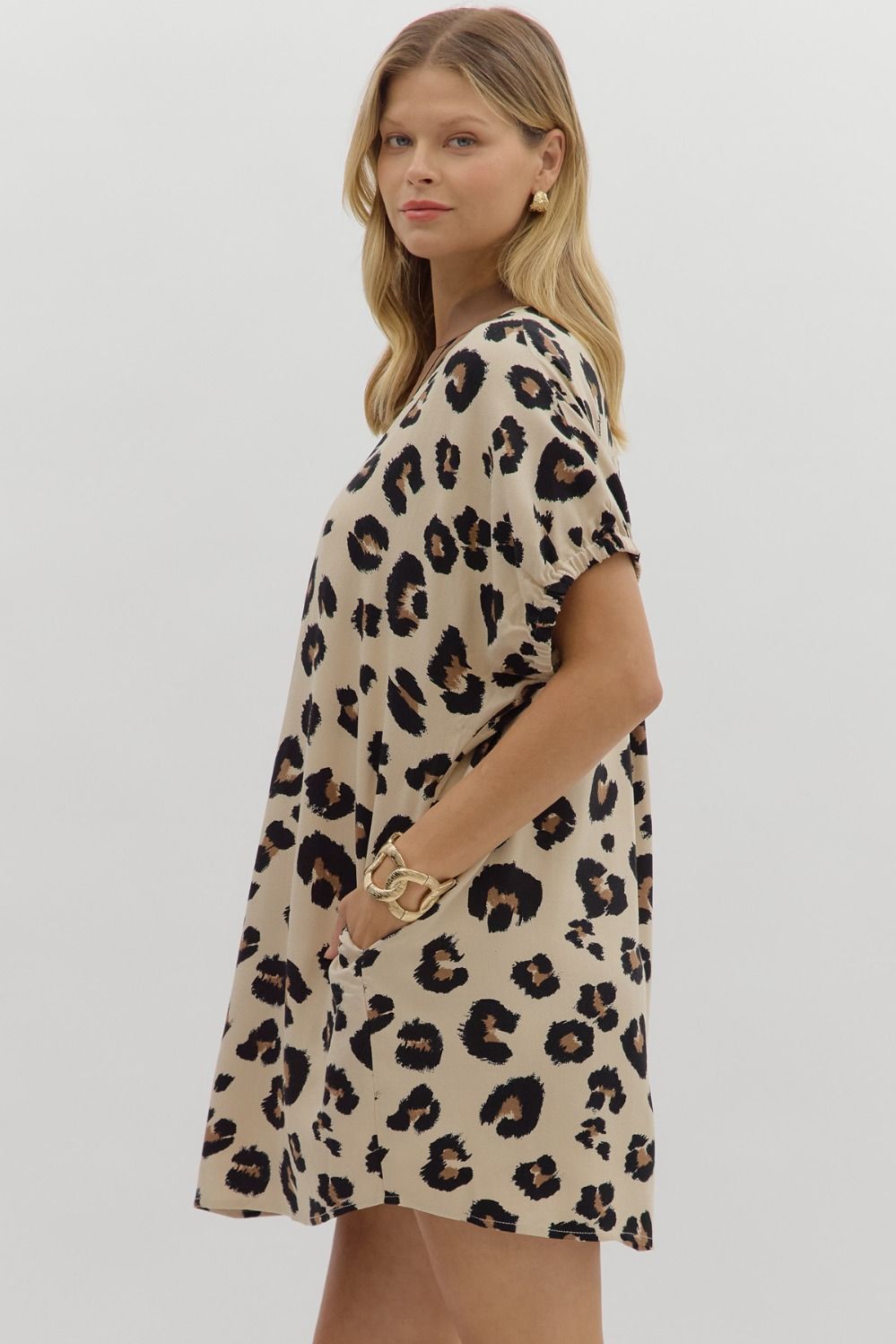 leopard pattern elasticated dolman sleeve