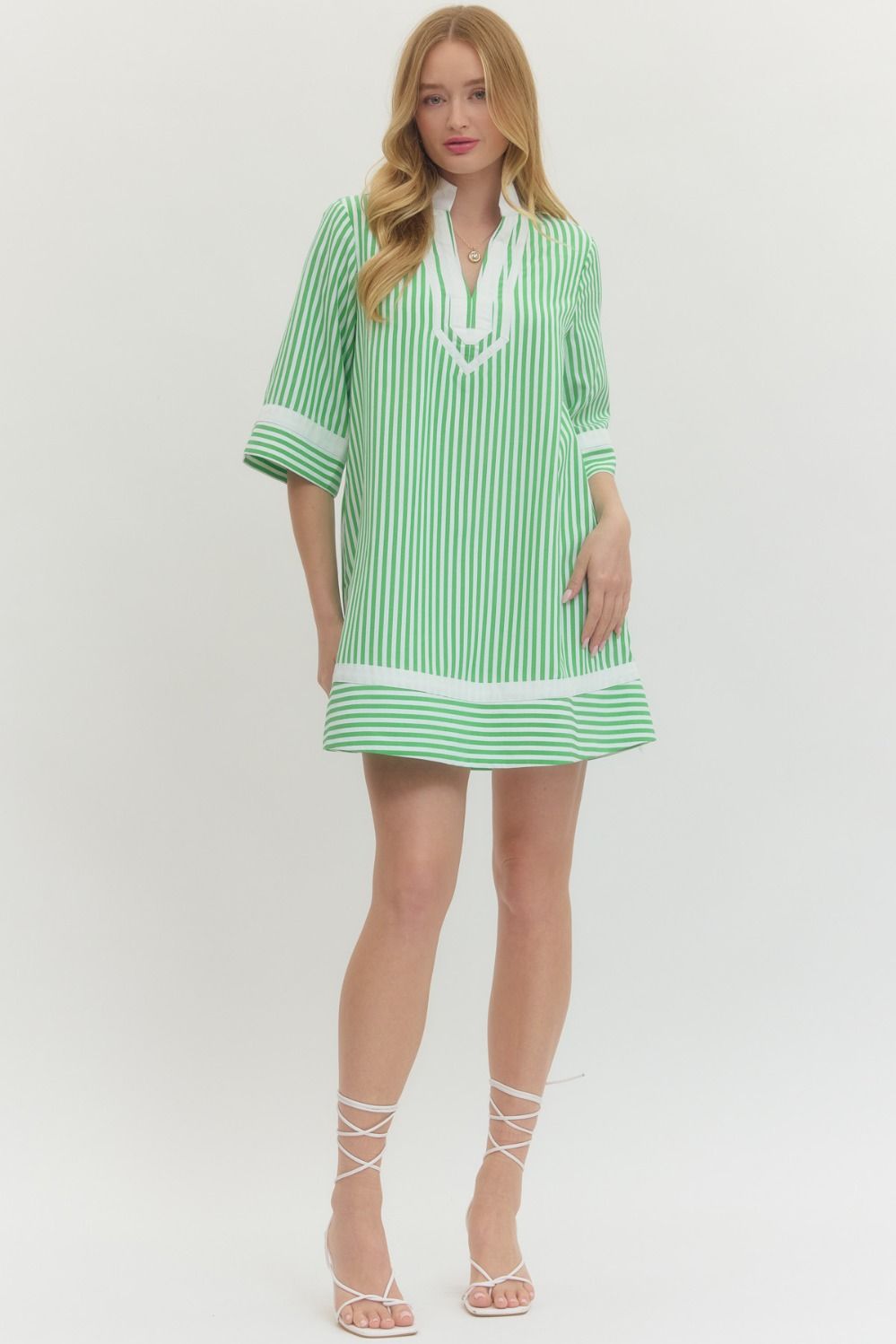 Striped half sleeve mini dress