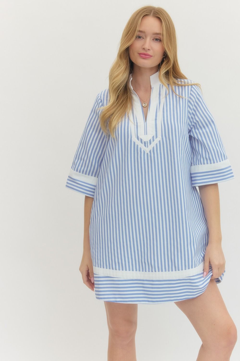 Striped half sleeve mini dress