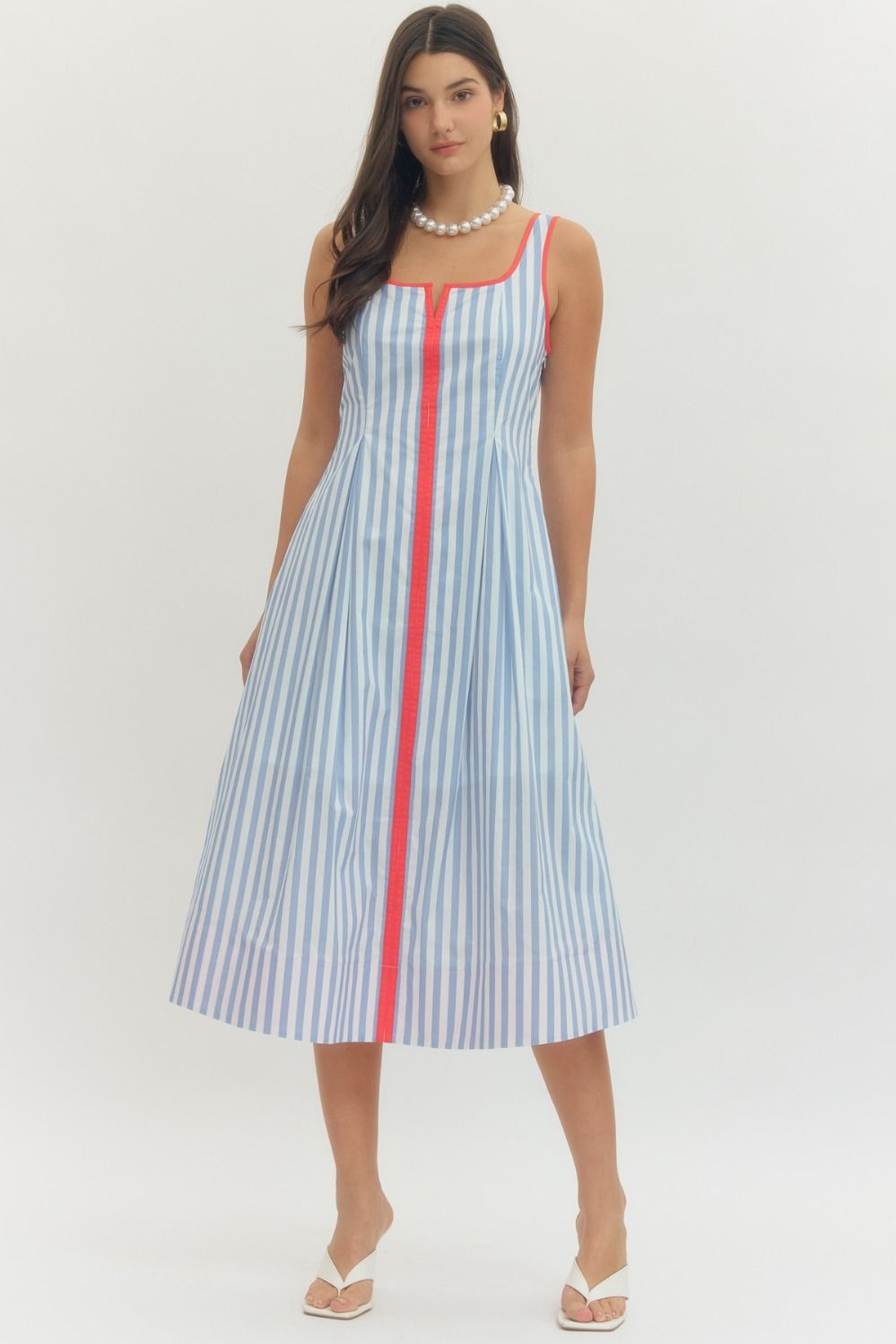 Striped sleeveless midi dress
