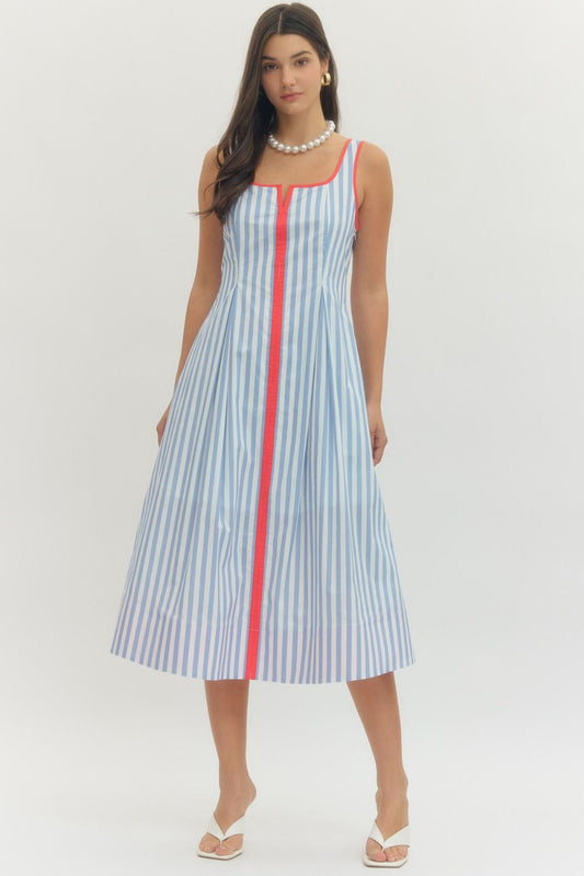 Striped sleeveless midi dress