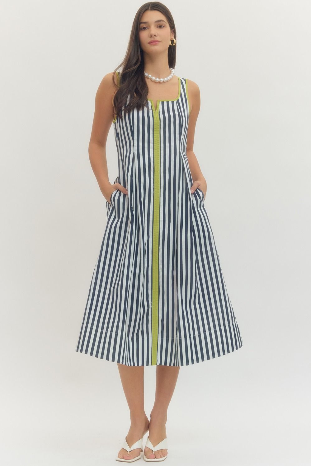 Striped sleeveless midi dress