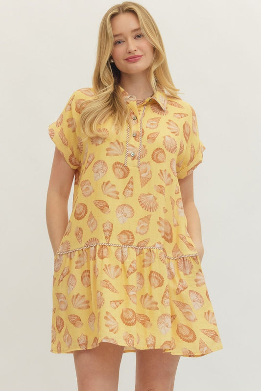 Shell print short sleeve mini dress