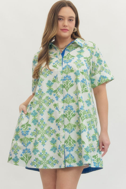 Floral print short sleeve mini dress
