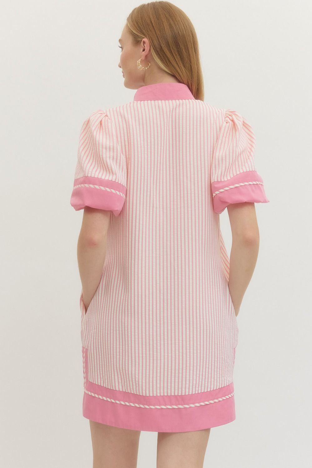 Striped short puff sleeve mini dress