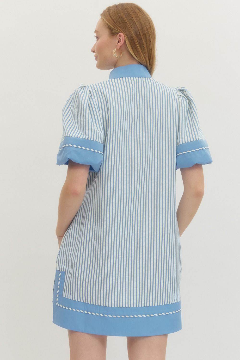 Striped short puff sleeve mini dress