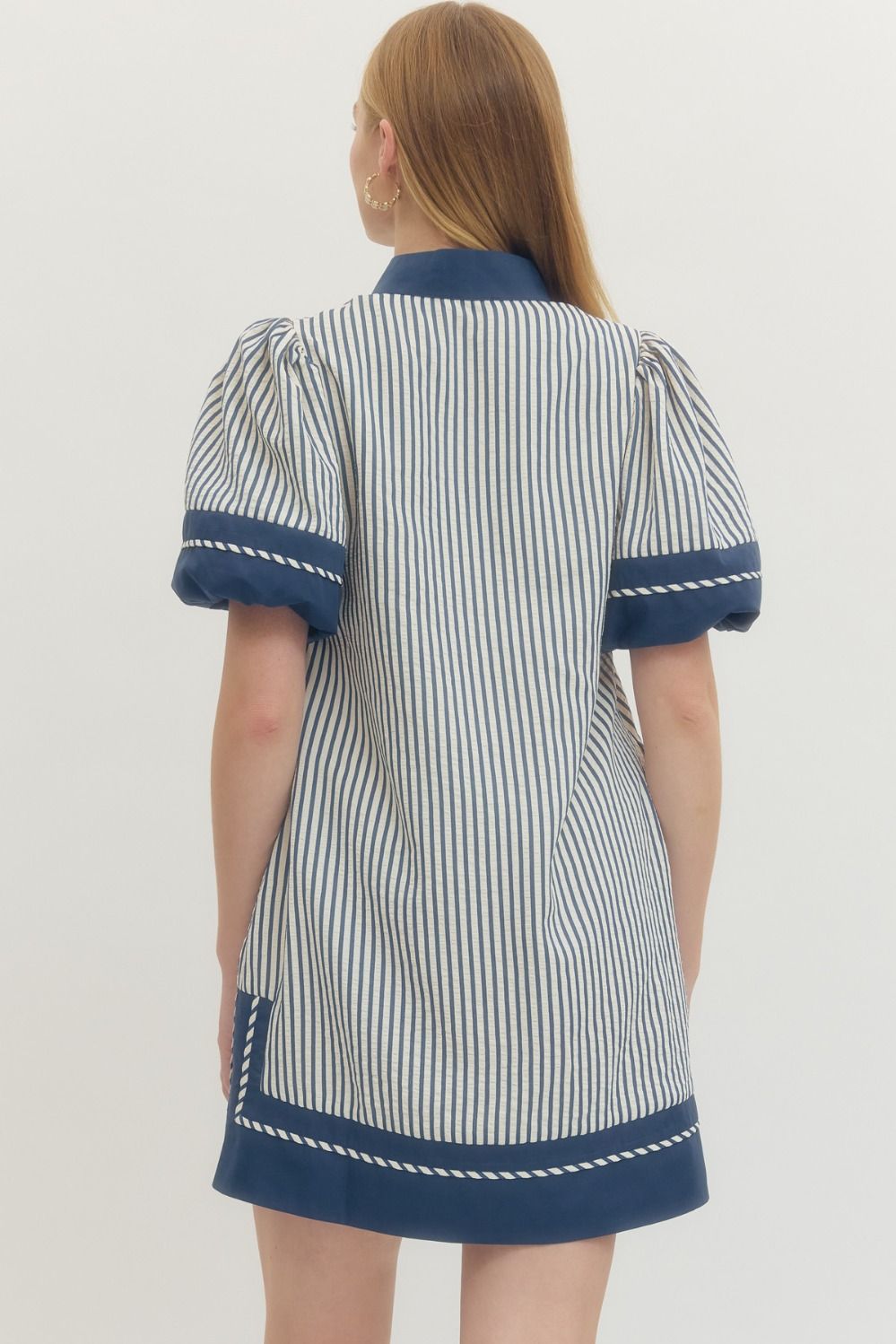 Striped short puff sleeve mini dress