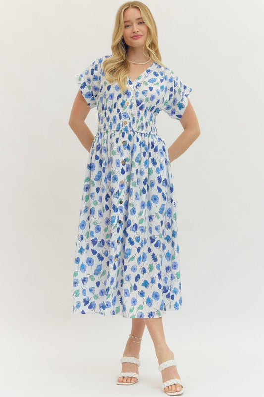 Floral print short sleeve midi dress