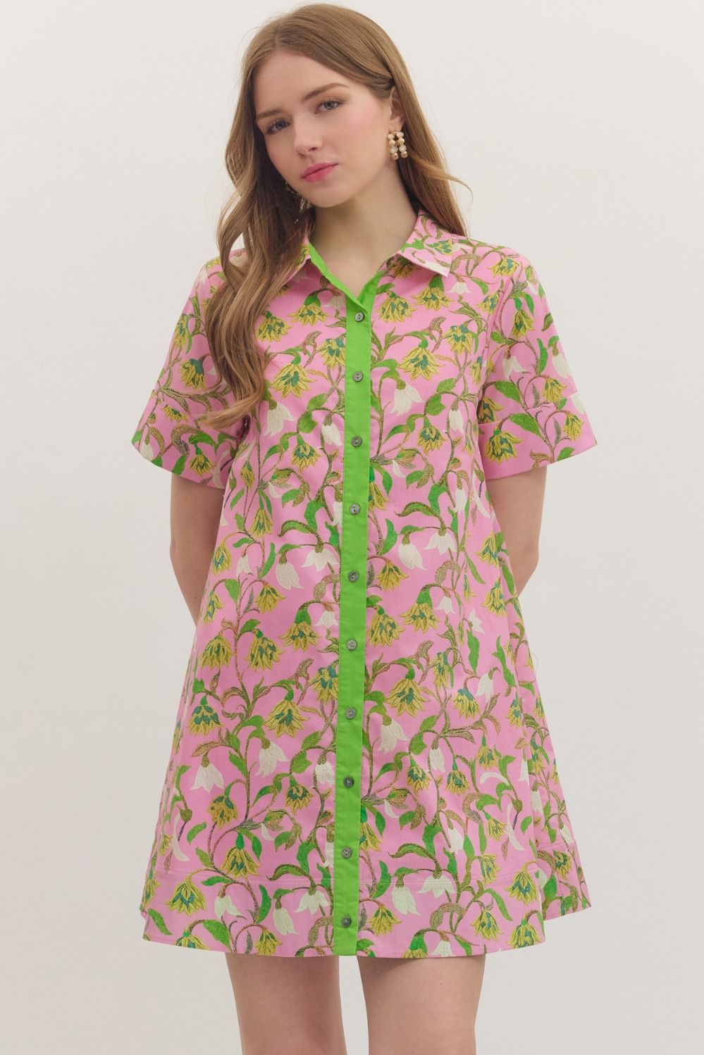 Botanical print short sleeve mini dress