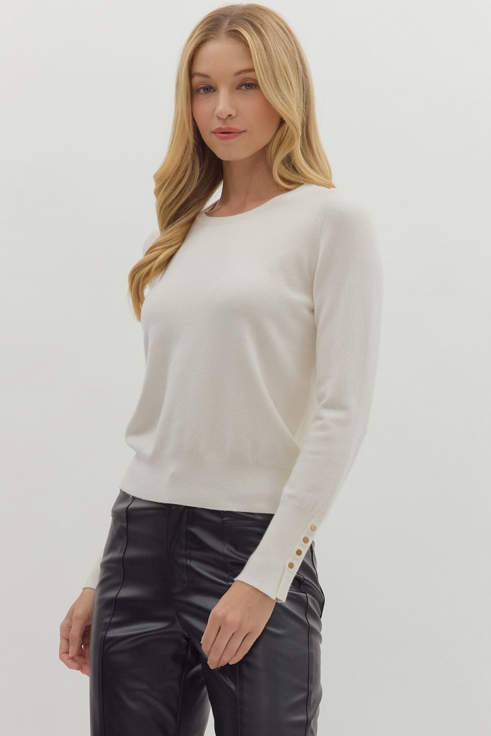 Solid round neck long sleeve top
