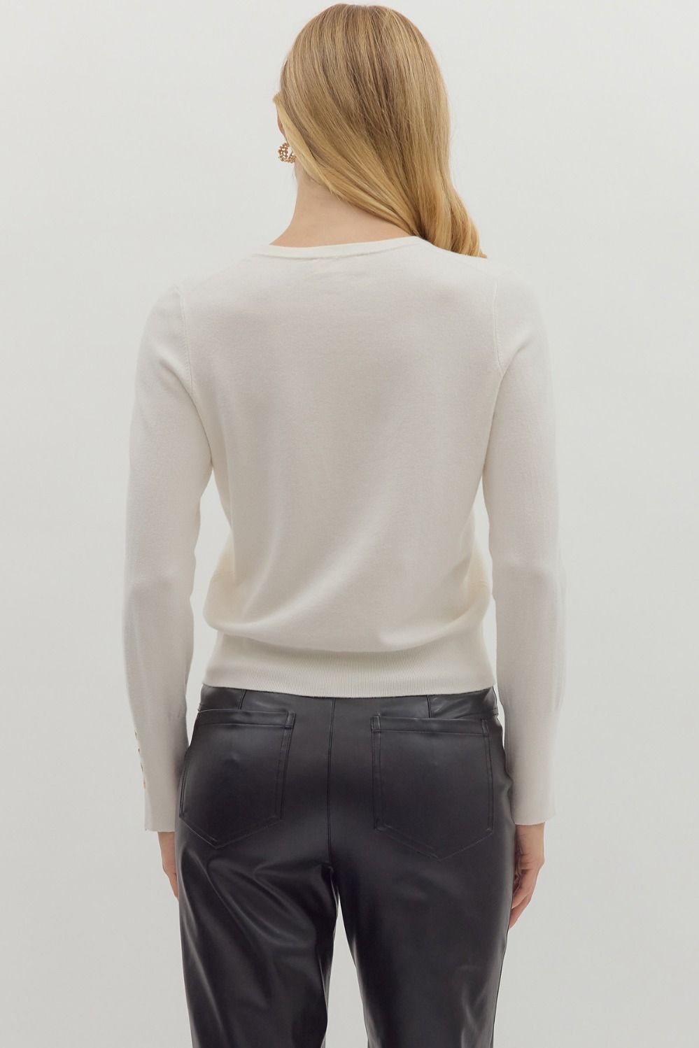 Solid round neck long sleeve top