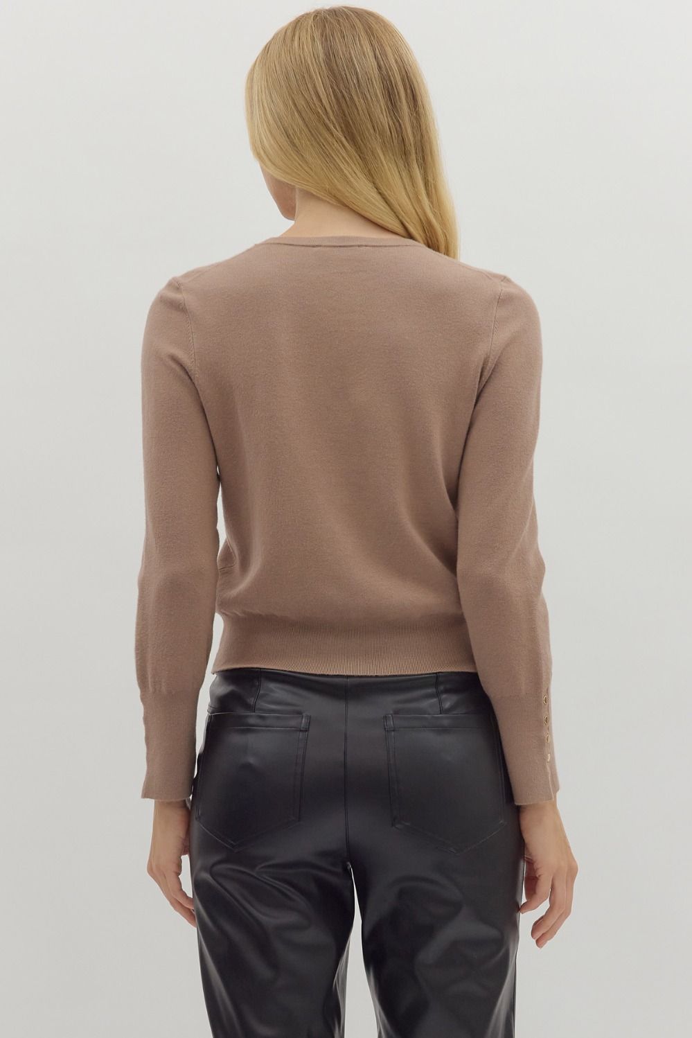 Solid round neck long sleeve top