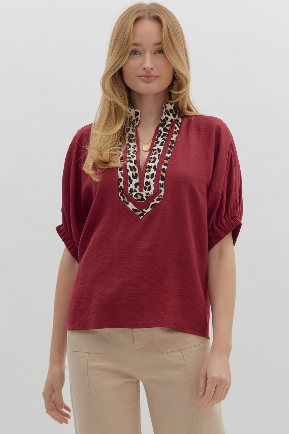 Solid elasticated sleeve band dolman top