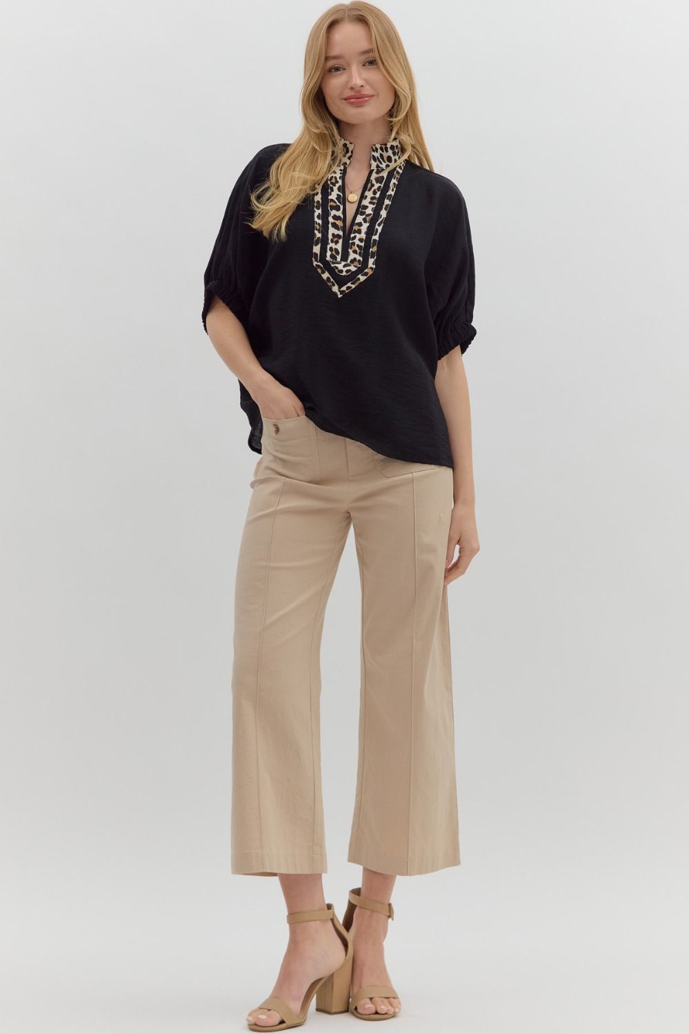 Solid elasticated sleeve band dolman top