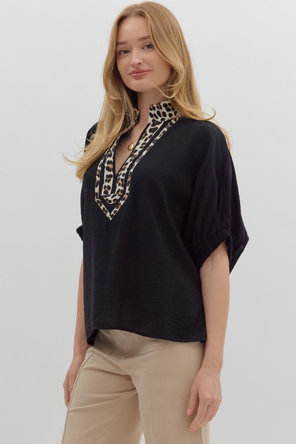 Solid elasticated sleeve band dolman top