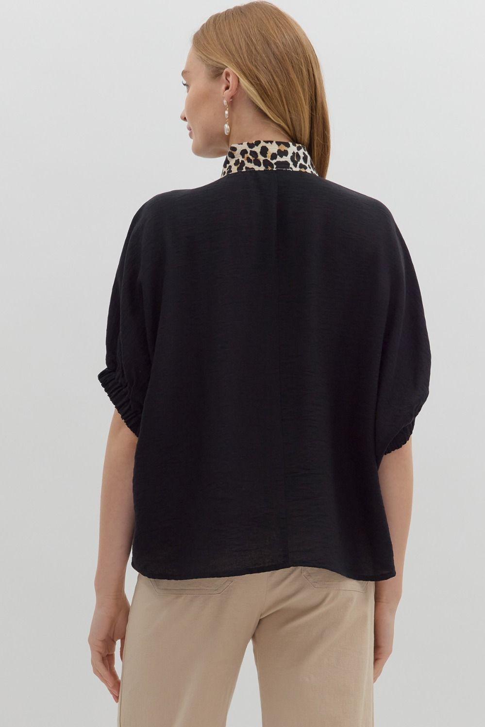 Solid elasticated sleeve band dolman top