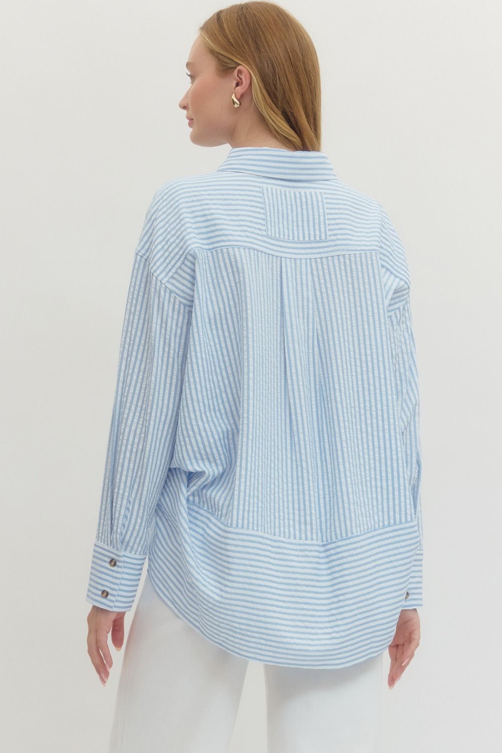 Striped long sleeve button-down top