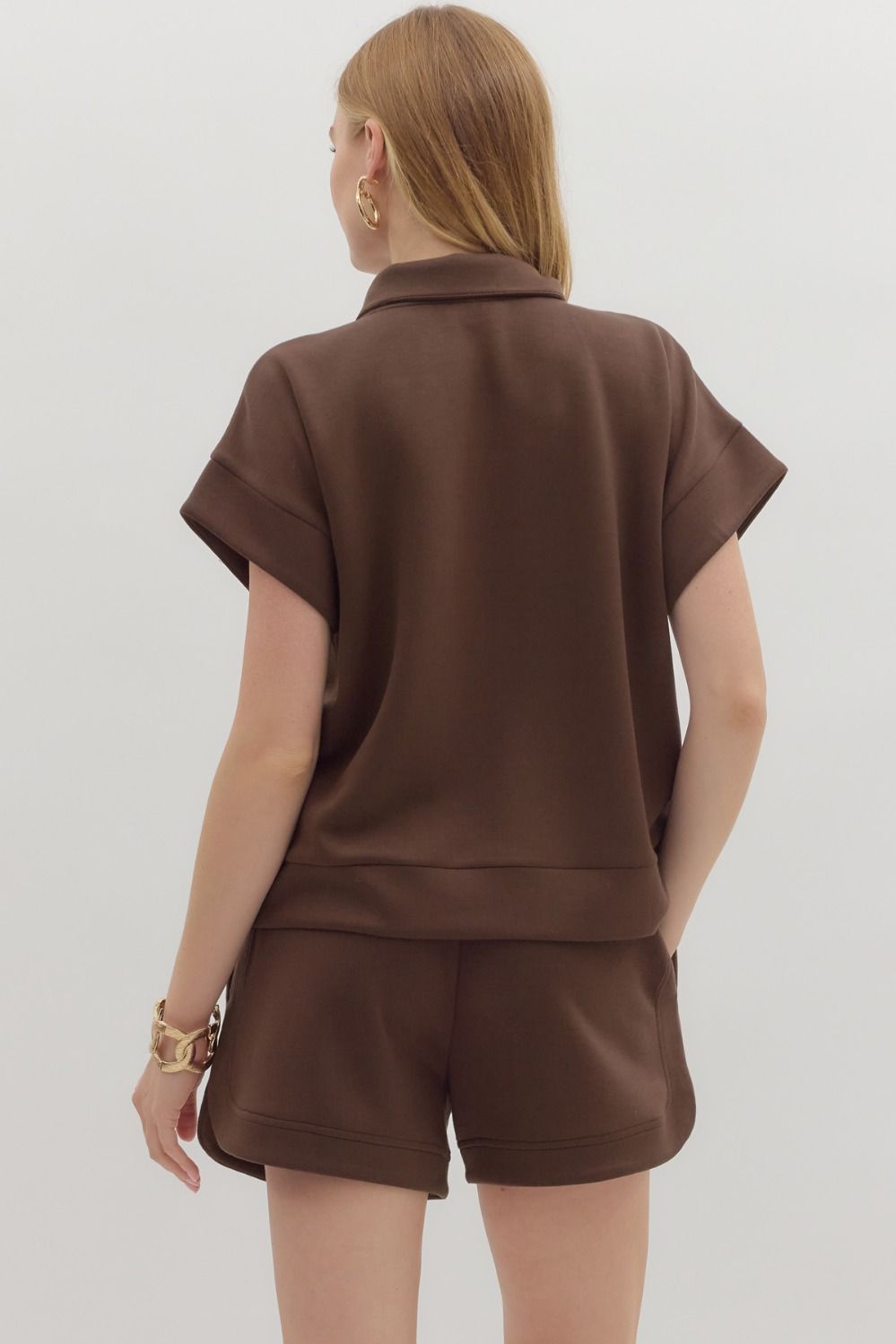 Solid zip-front high neck closure pullover top